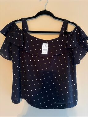 J. Crew Navy Polka Dot Ruffle Off-Shoulder Camisole